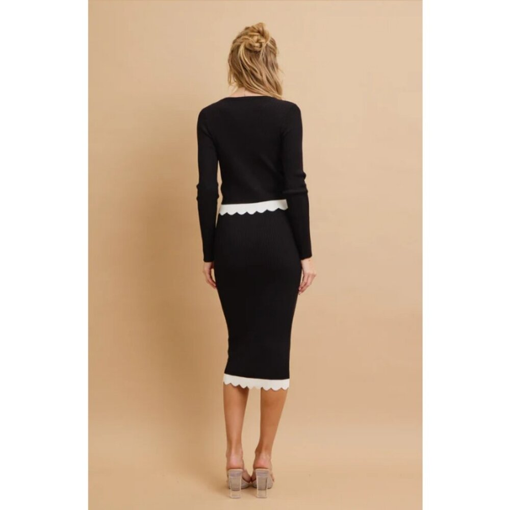 #12 Knit Colorblock Scallop Hem Long Sleeve Top & Midi Skirt Set -Mixed Size Set - Picture 3 of 5